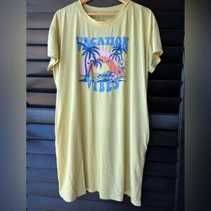 Joyspun Women's XL Pajama Dress Yellow Vacation Vibes Pockets